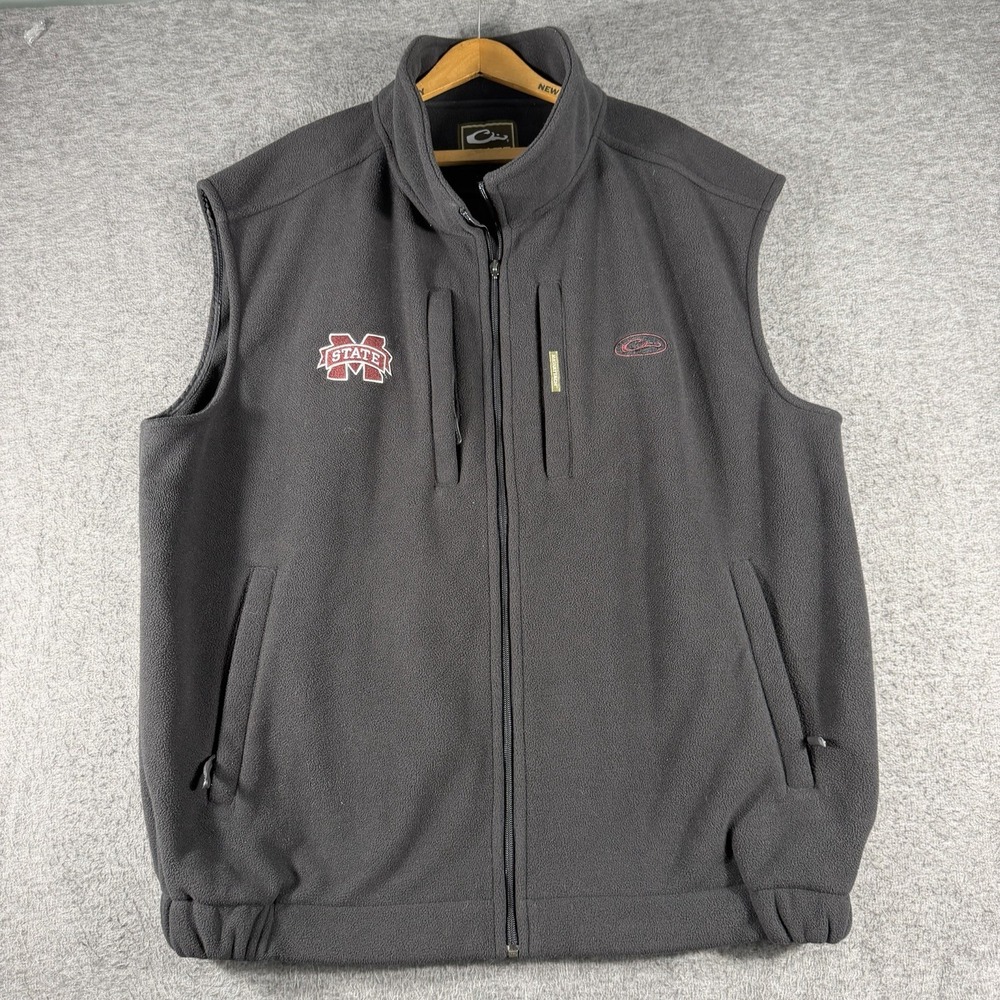 Drake Waterfowl Mississippi State Black Full Zip Fleece Vest Men's 3XL Pockets